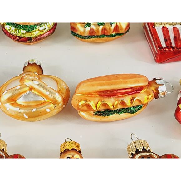 Christmas Mini Blown Glass Tree Ornament Fast Food Pop Corn Hot Dog 90s x11 - Picture 5 of 13